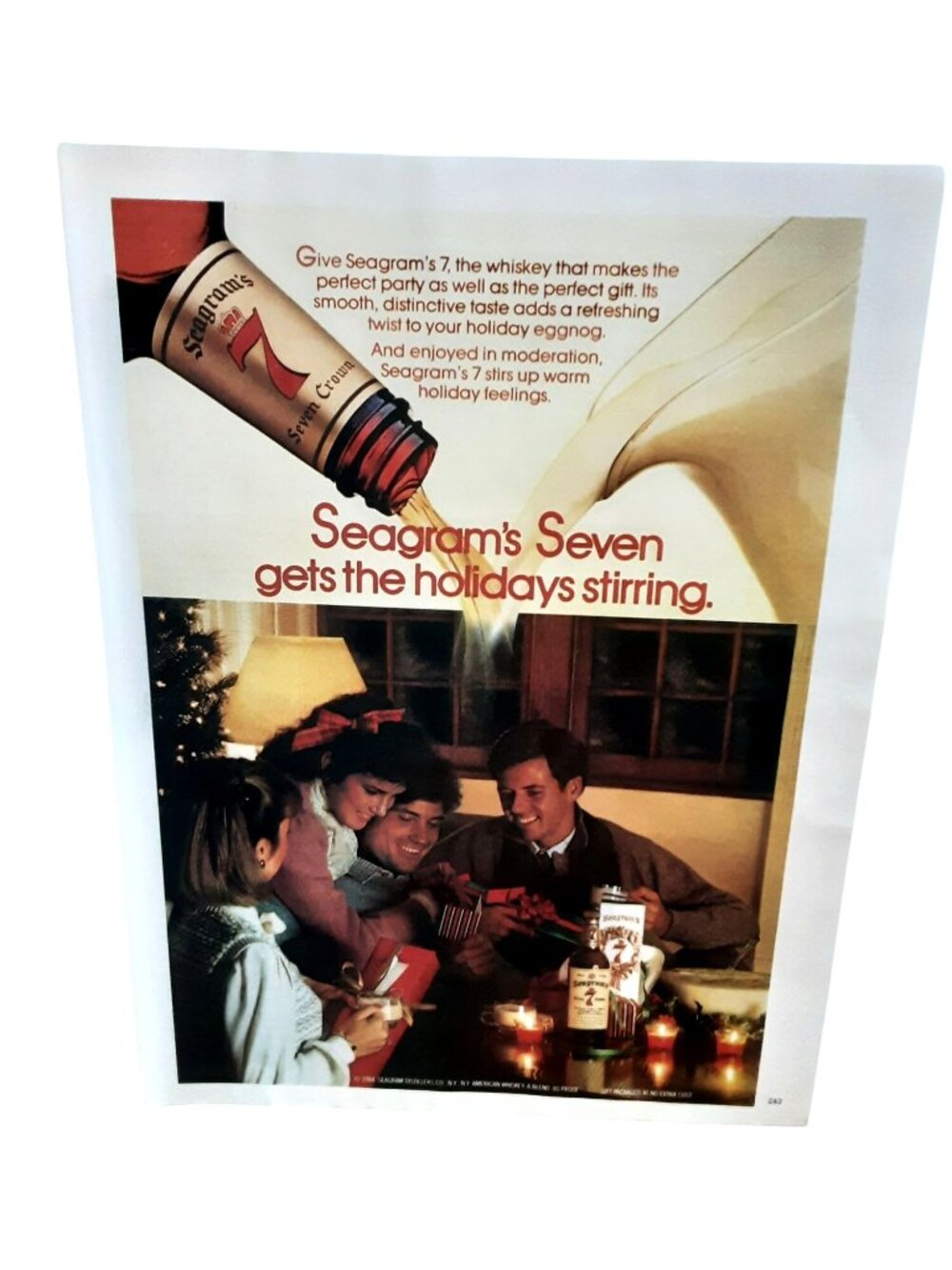 1984 Seagram’s 7 Whiskey Print Ad Holiday Party Christmas Scene